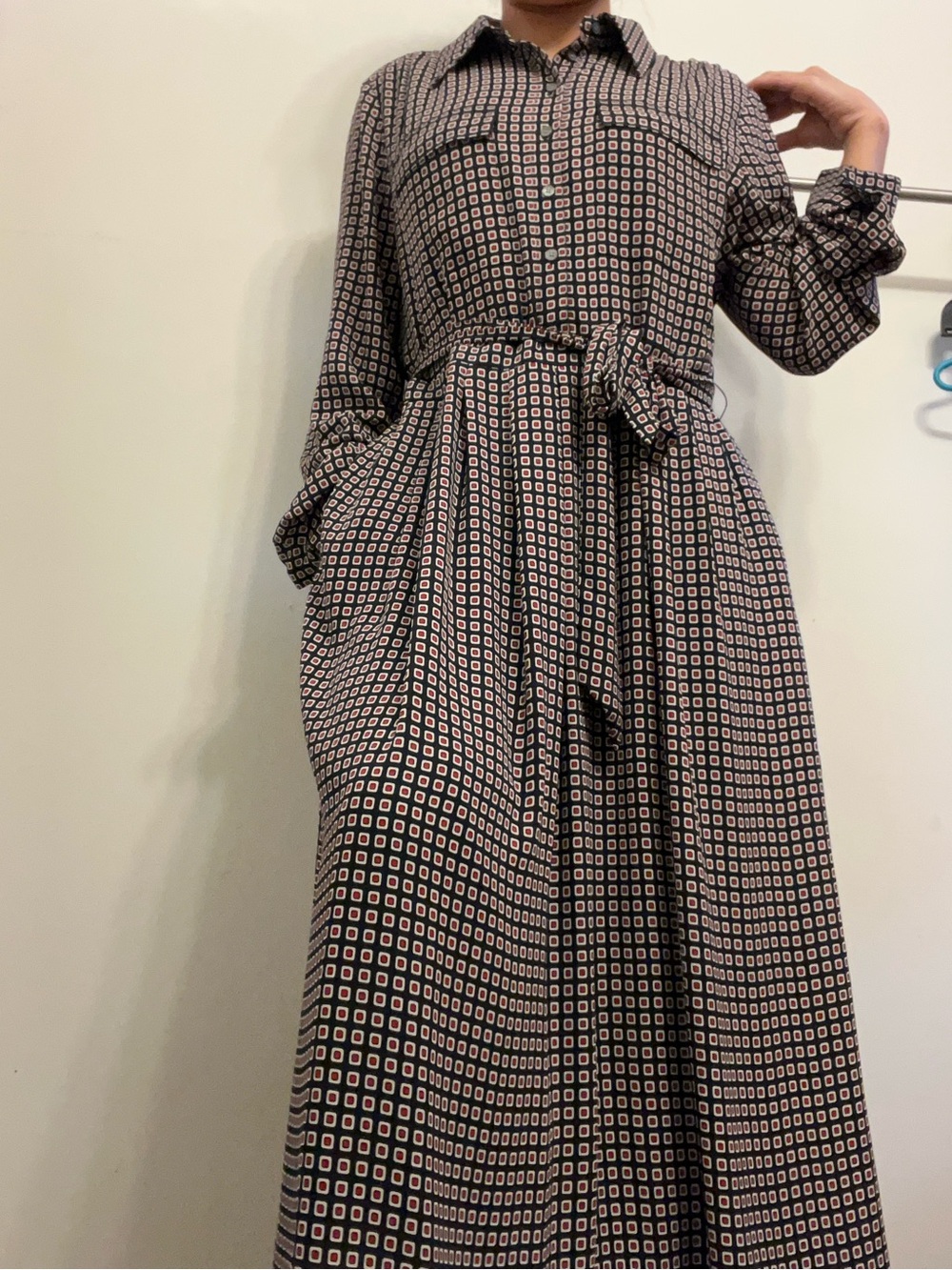 J. Crew Navy, Red, and White Geometric Maxi Dress NWT